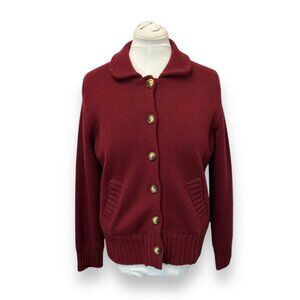 VTG Orvis Womens Wool & Cashmere Blend Red Cardigan Sweater With Pockets Size M